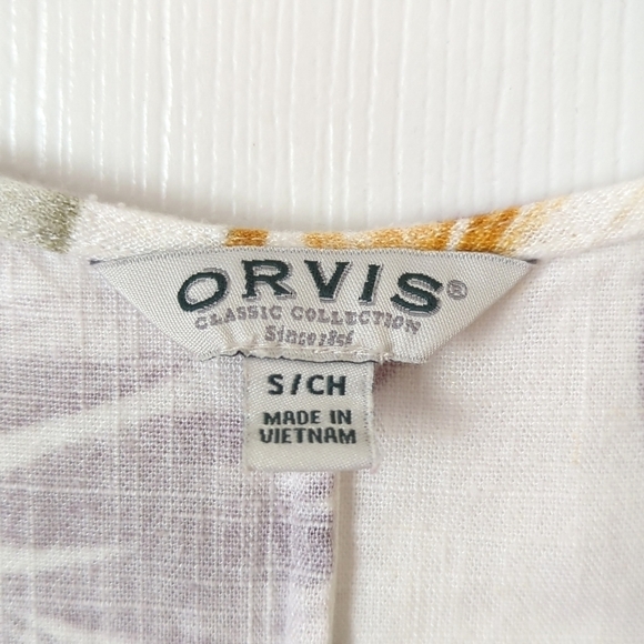 Orvis Tropical Leaf Printed Linen Blend Sleeveless V-neck Mini Dress White Small - Picture 5 of 12